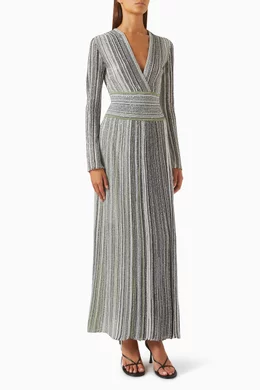 missoni sequin embellished knitted dress Striped sequin-embellished metalic crochet-knit maxi dress - black