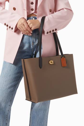 hover state of Willow Tote with Signature Canvas Interior in Colour-block Leather