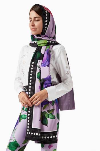 hover state of Floral Headscarf in Silk Crepe de Chine