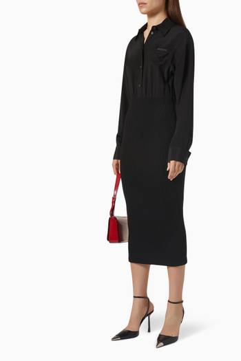 hover state of Shirt Dress in Silk Satin & Rib-knit