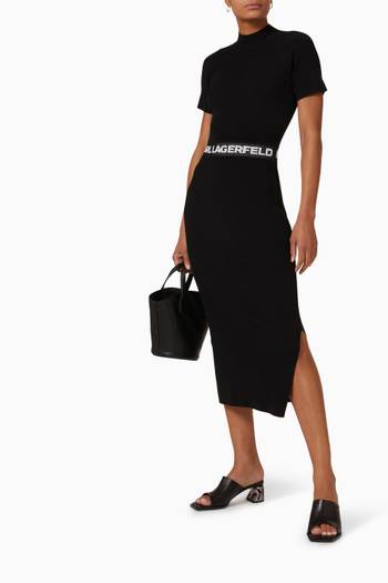 hover state of Logo Tape Midi Dress in Recycled Viscose Rib- knit
