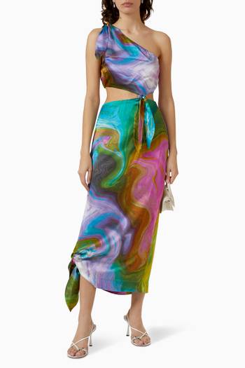 hover state of Irving Knot Midi Dress in Silk Satin