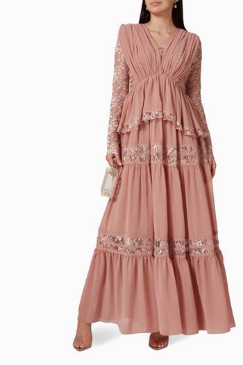 hover state of Tiered Maxi Dress in Crêpe & Lace