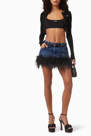 hover state of Feather-trim Mini Skirt in Denim