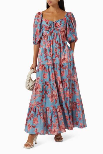 hover state of Quinn Puff-sleeved Maxi Dress in Cotton-voile