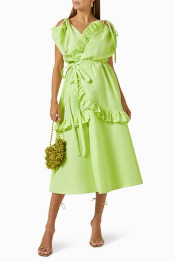 hover state of Ruffled Midi Wrap Dress