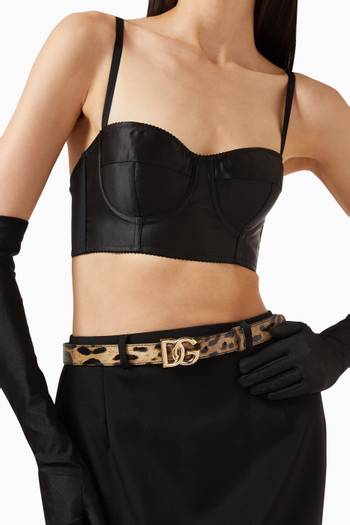 hover state of x KIM Belt with DG Logo in Leopard-print Glossy Leather, 25mm