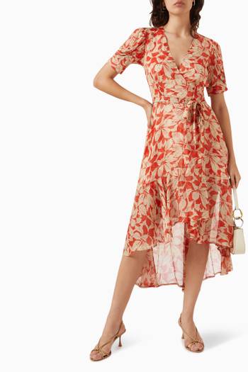 hover state of Deane Printed Midi Wrap Dress in Crinkled-georgette