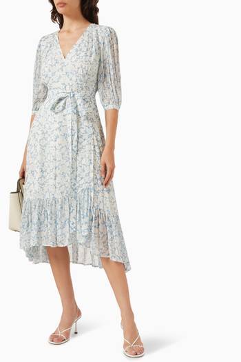 hover state of Ese Floral-print Midi Wrap Dress in Crinkled-georgette
