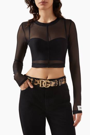 hover state of Leopard-print Logo-buckle Belt in Leather