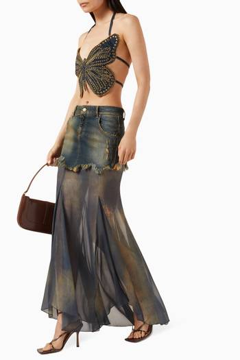 hover state of Maxi Skirt in Denim & Chiffon