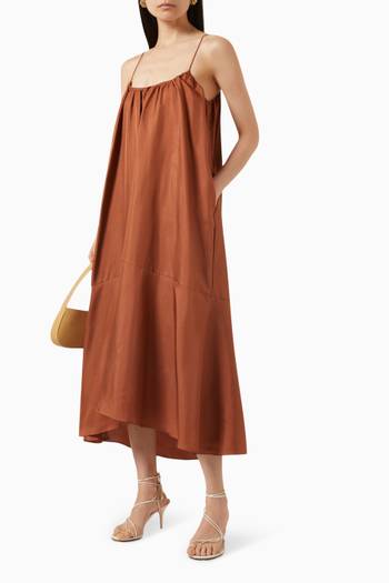 hover state of Gathered Midi Dress in Silk-twill