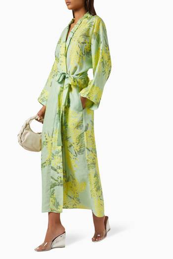 hover state of Peignoir Printed Midi Wrap Dress in Linen