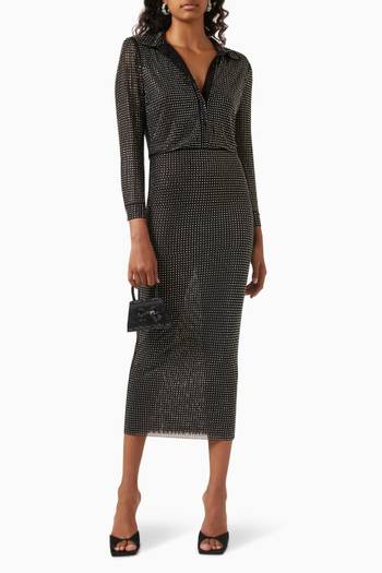 hover state of Crystal-embellished Midi Shirt Dress in Mesh