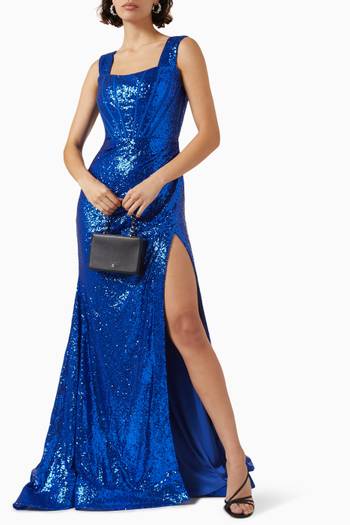 hover state of Sequin-embellished Draped Gown