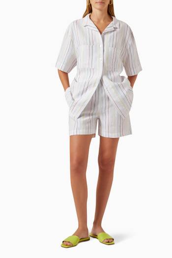 hover state of Elasticated Striped Shorts in Linen