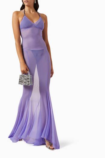 hover state of Low-back Sheer Slip Fishtail Gown in Mesh