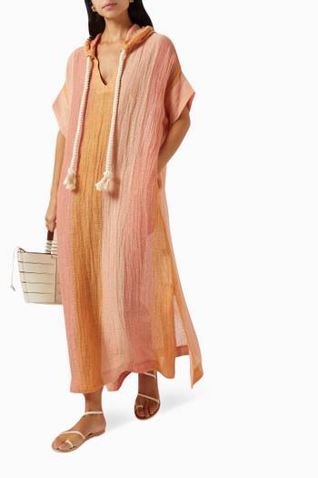 hover state of Hooded Kaftan in Striped Gauze