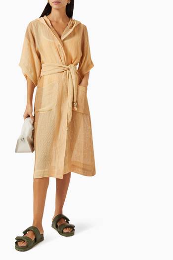 hover state of Hooded Dressing Robe in Striped Gauze