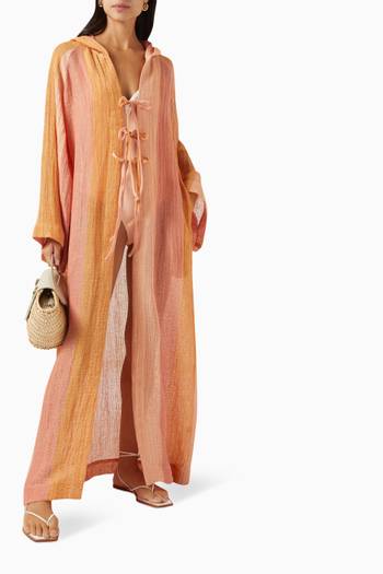 hover state of The Beach Maxi Cape in Striped Gauze