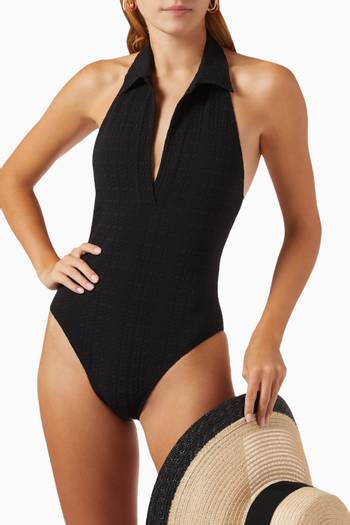 hover state of Polo One-piece Swimsuit in Seersucker