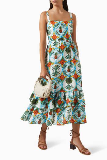 hover state of Dani Printed Midi Dress in Linen-blend