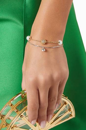 hover state of Kiku Freshwater Pearl Charm Double-chain Bracelet in 18kt Gold