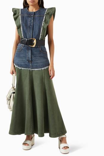 hover state of Frill Maxi Dress in Denim