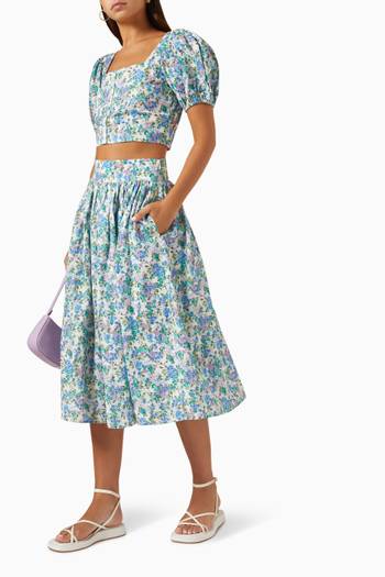 hover state of Printed Midi Skirt in Linen-blend