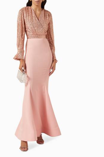 hover state of Draped Sequins Top Gown
