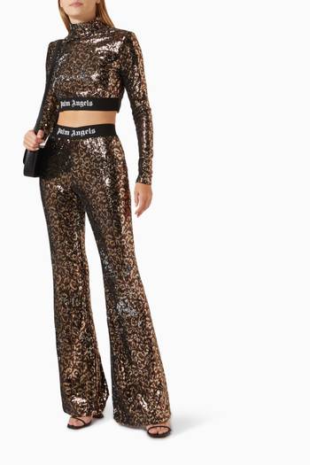 hover state of Logo Strap Sequin Crop Top in Sequin