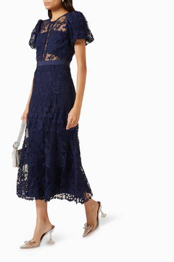 hover state of Puff-sleeve Midi Dress in Lace