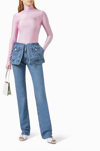 hover state of بنطال جينز بطبقة على شكل غطاء قلاب بتصميم تنورة قطن