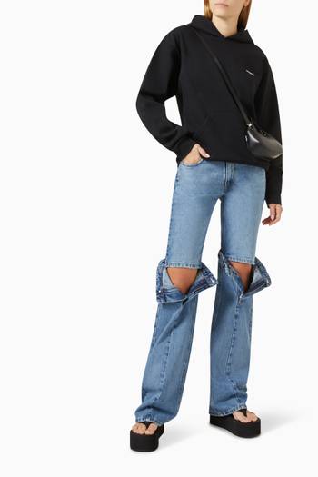 hover state of Open-Knee Panel Jeans in Cotton