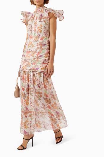 hover state of Regale Floral-print Maxi Dress in Chiffon
