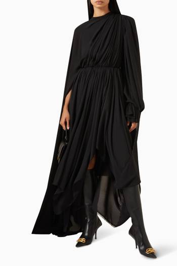 hover state of All in Draped Midi Dress in Technical Crepe