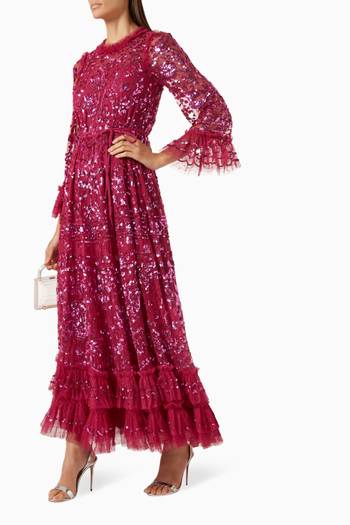 hover state of Celia Long-sleeve Ankle Gown in Tulle