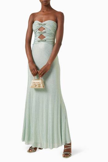 hover state of Rhinestone-embellished Strapless Maxi Dress in Mesh