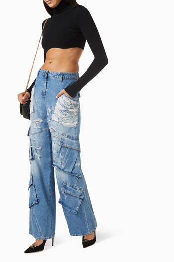 hover state of Sequined Cargo Jeans in Denim