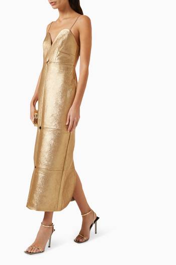 hover state of Hicks Midi Dress in Metallic-fabric