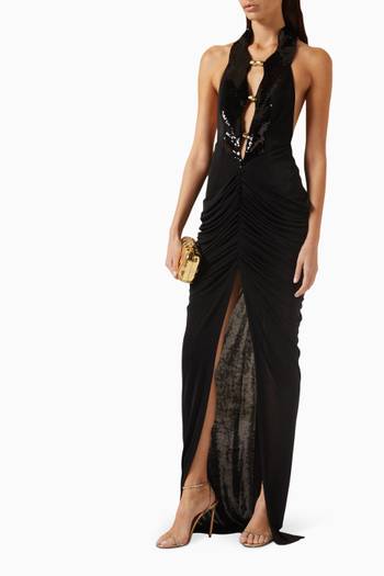hover state of Draped Sequin Maxi Dress