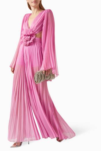 hover state of Floral Cut-out Maxi Dress in Pleated Chiffon