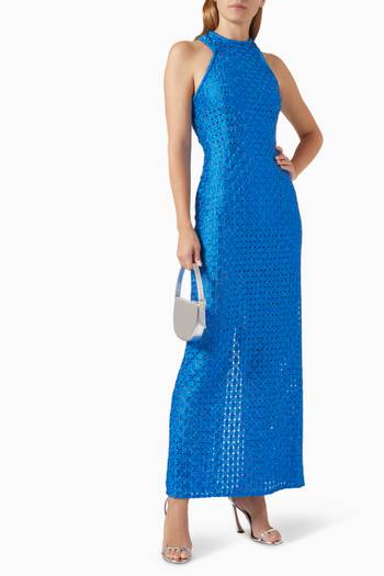 hover state of Halter-neck Embroidered Maxi Dress in Cotton-blend