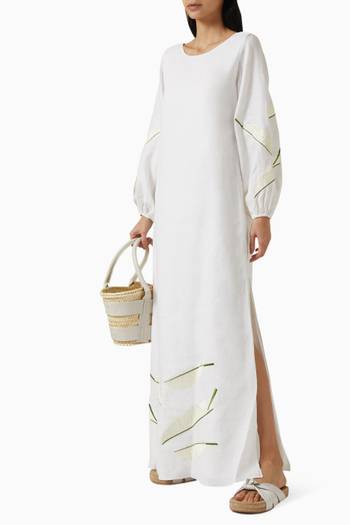 hover state of Saman Embroidered Maxi Dress in Linen