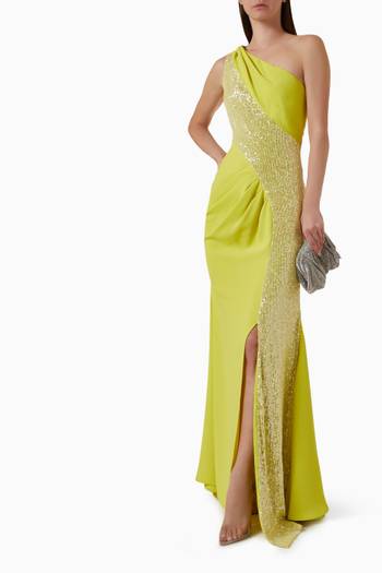 hover state of One Shoulder Sequin-insert Maxi Dress in Satin