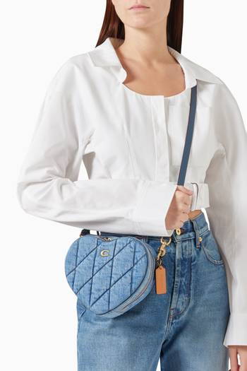 hover state of Heart Quilted Crossbody Bag in Denim