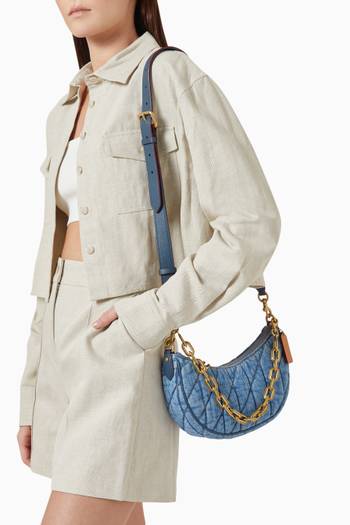 hover state of Mira Quilted Shoulder Bag in Cotton-denim