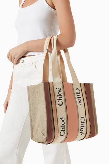 hover state of Woody Medium Tote Bag in Linen & Leather