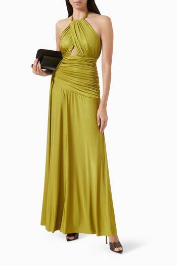 hover state of Halterneck Maxi Dress in Stretch-jersey