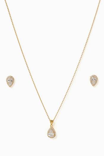 Zia Drop Pendant Necklace & Stud Earrings in 18kt Gold-plated Silver